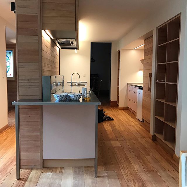Interior electrical work in a kitchen area