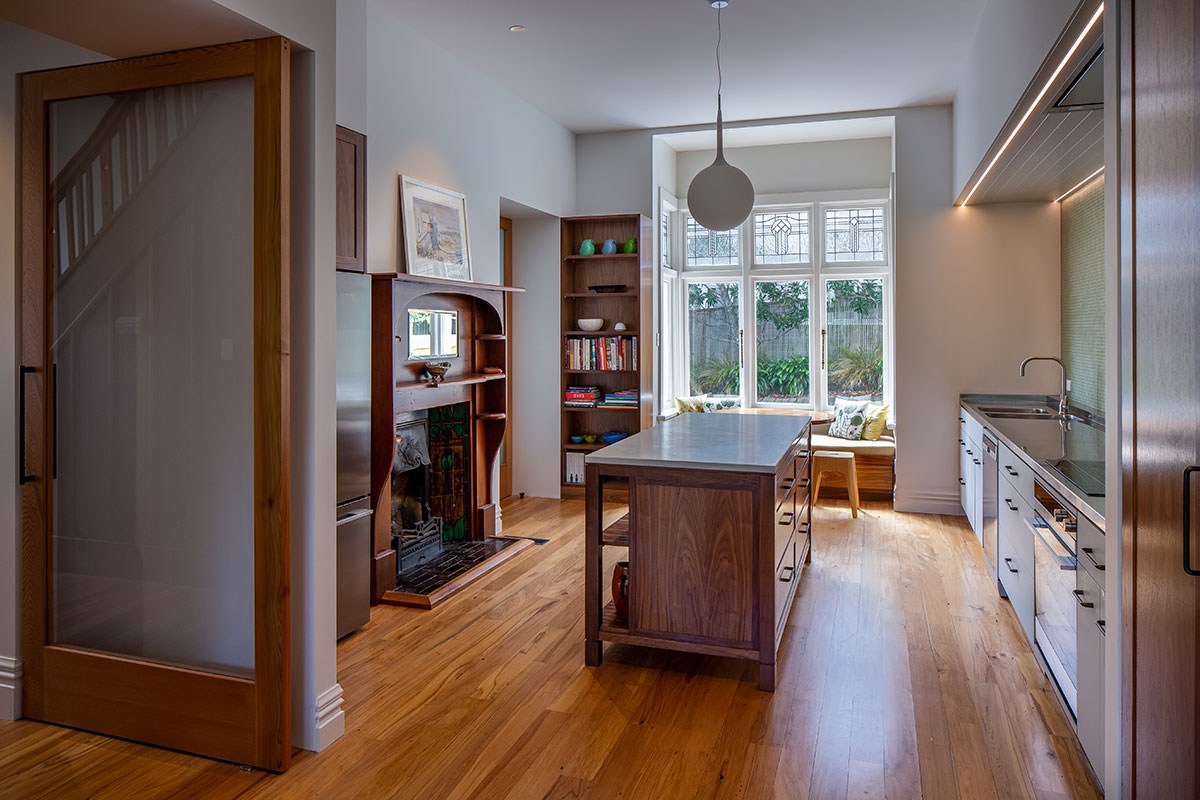 Renovated interior with kitchen lighting